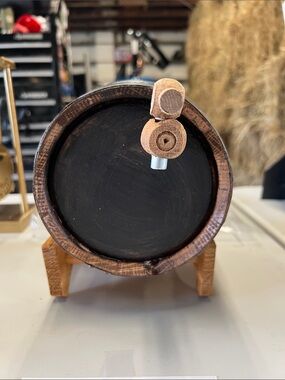 Mini Oak Barrel with Black Metal Bands - Natural Brown